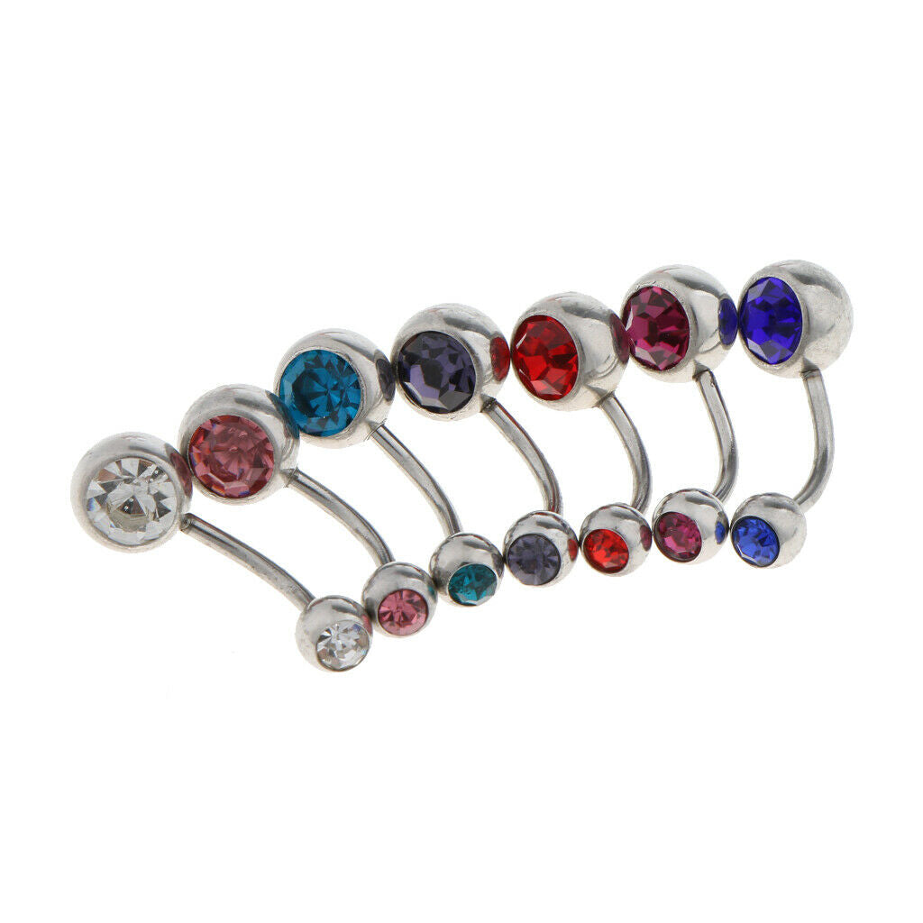 15pcs Belly Bar Double Gem Navel Barbell Belly Button Stainless Steel 14g