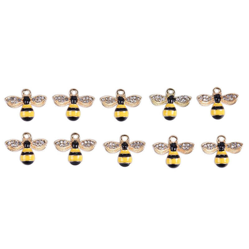 10Pcs/Set Enamel Crystal Honeybee Charms Pendant Jewelry DIY Making CraftNWUV SJ