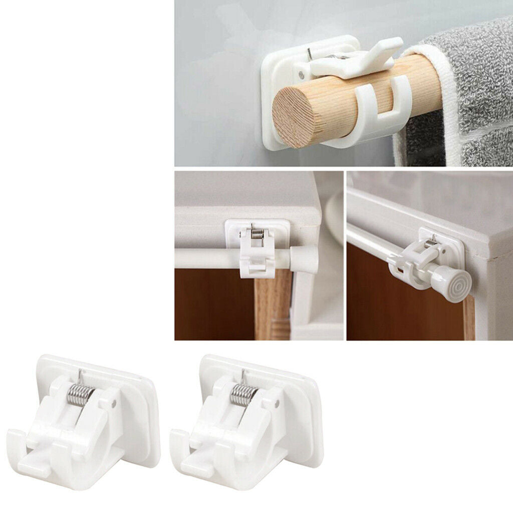 Set of 2 Nail-free Adjustable Rod Bracket Holders Wall Curtain Hanging Rod Clips