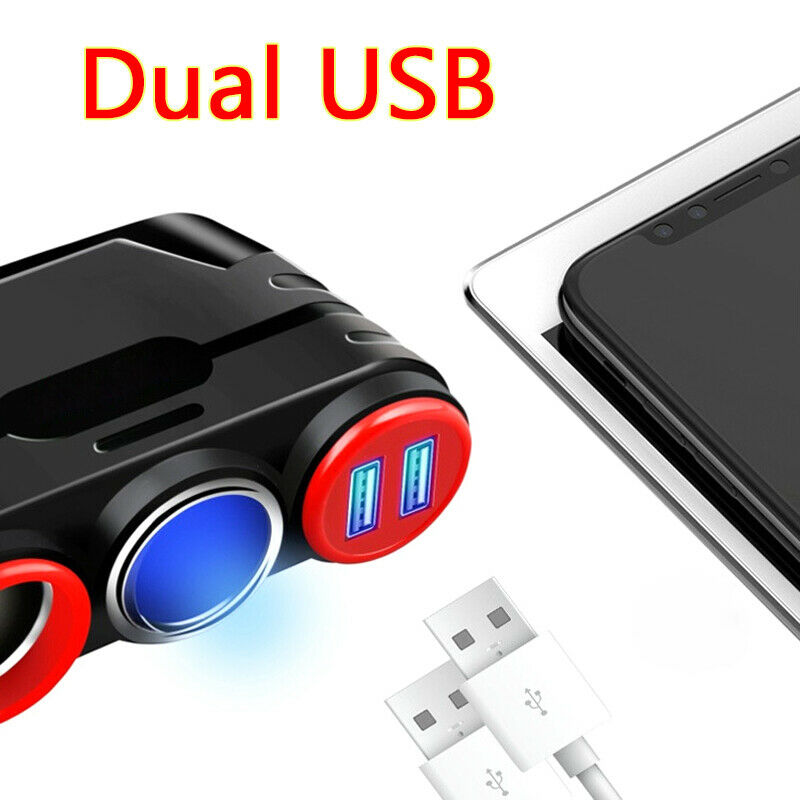 Dual USB 12V-24V Car Charger Adapter Fast Charge Cigarette Lighter Mounting 120W