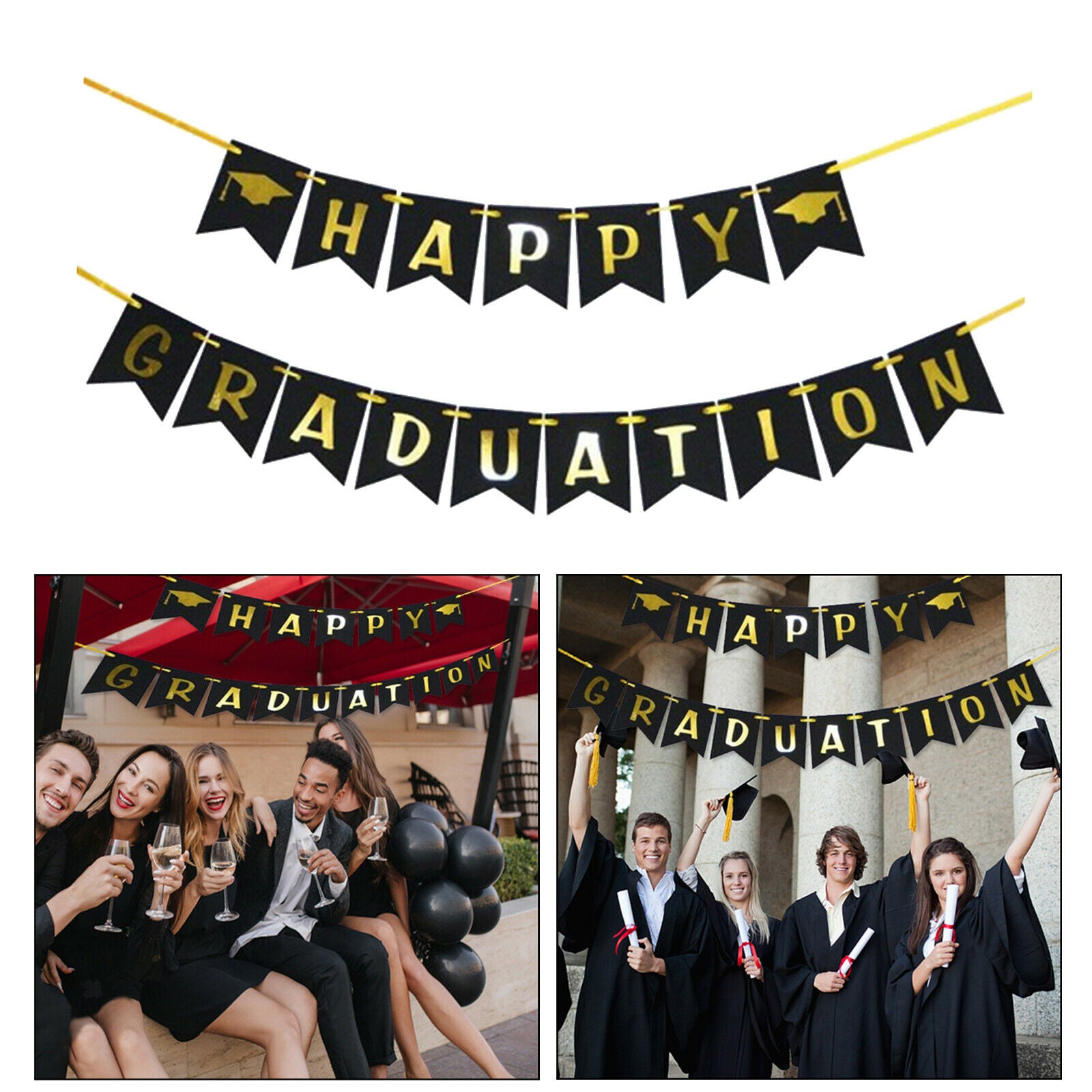 Congrats Grad Burlap Banner Bunting Graduation Banner Decor Flag 18x13CM