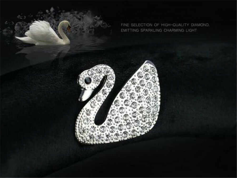 Luxury Lady Shiny Swan Rhinestone Black Leather Car Steering Wheel Cover 15"38cm