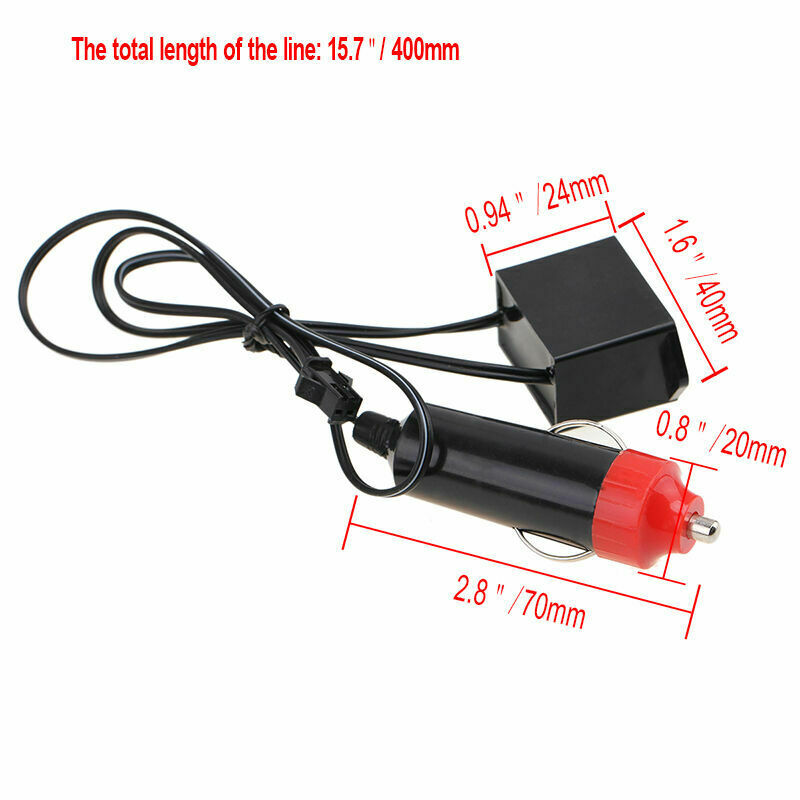 12V 1-5M EL Wire Cable Neon Glow Strip Light Cigarette Driver Power Inverter
