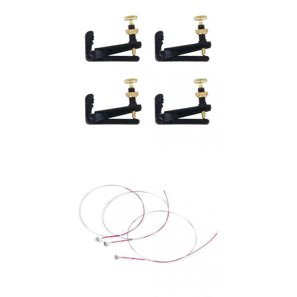 4 Metal Violin String Fine Adjuster Tuners+ 5pcs E Strings for 3/4 4/4 Violin