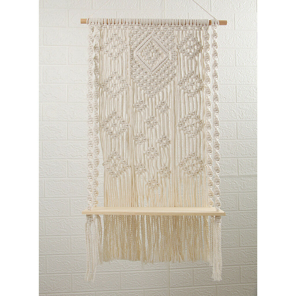 Boho Wall Hanging Shelf Woven Cotton Rope Tapestry Tassel Books Hanger