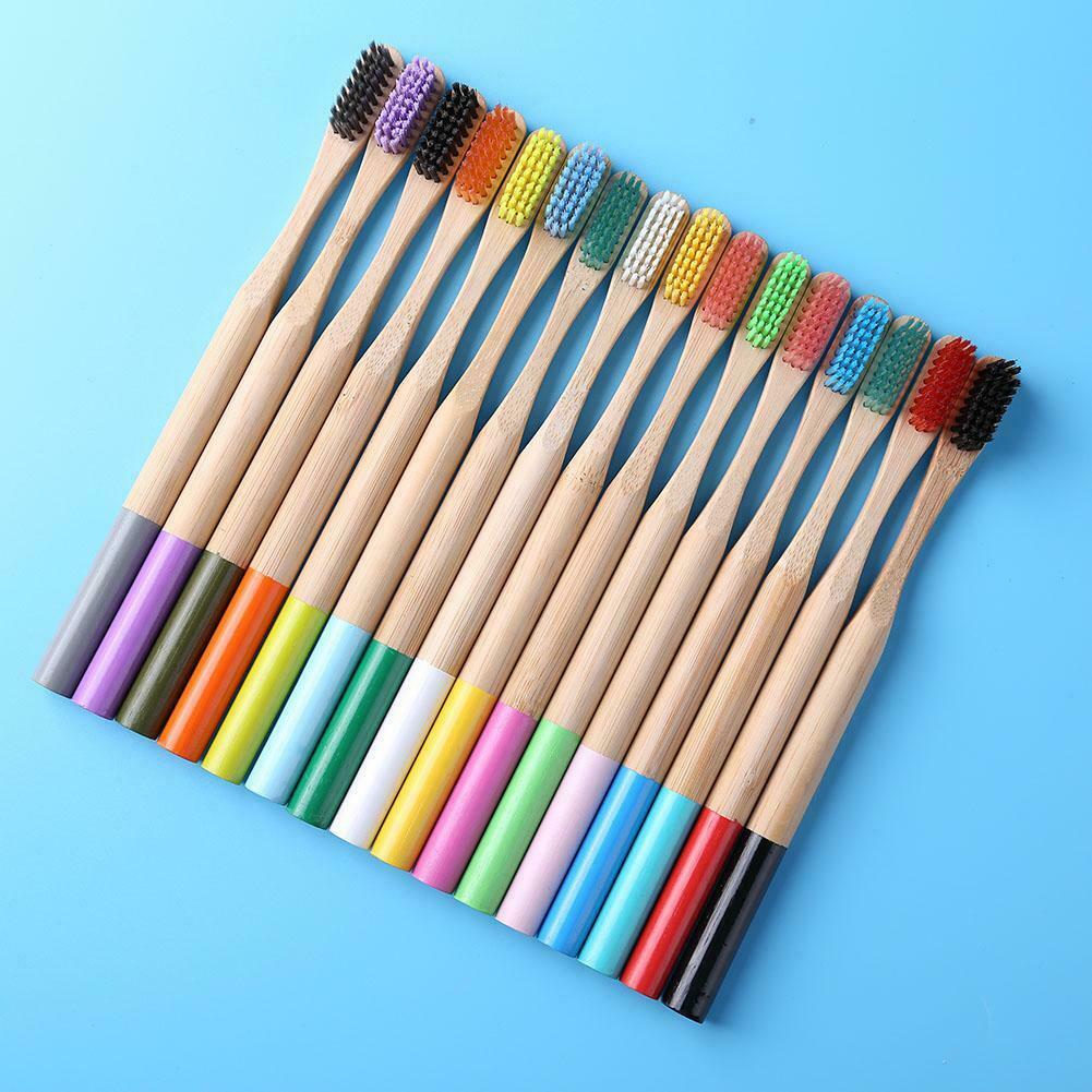 16pcs Color Bamboo Toothbrush Soft Bristle Anti Bacterial Cleaning Teeth Brush