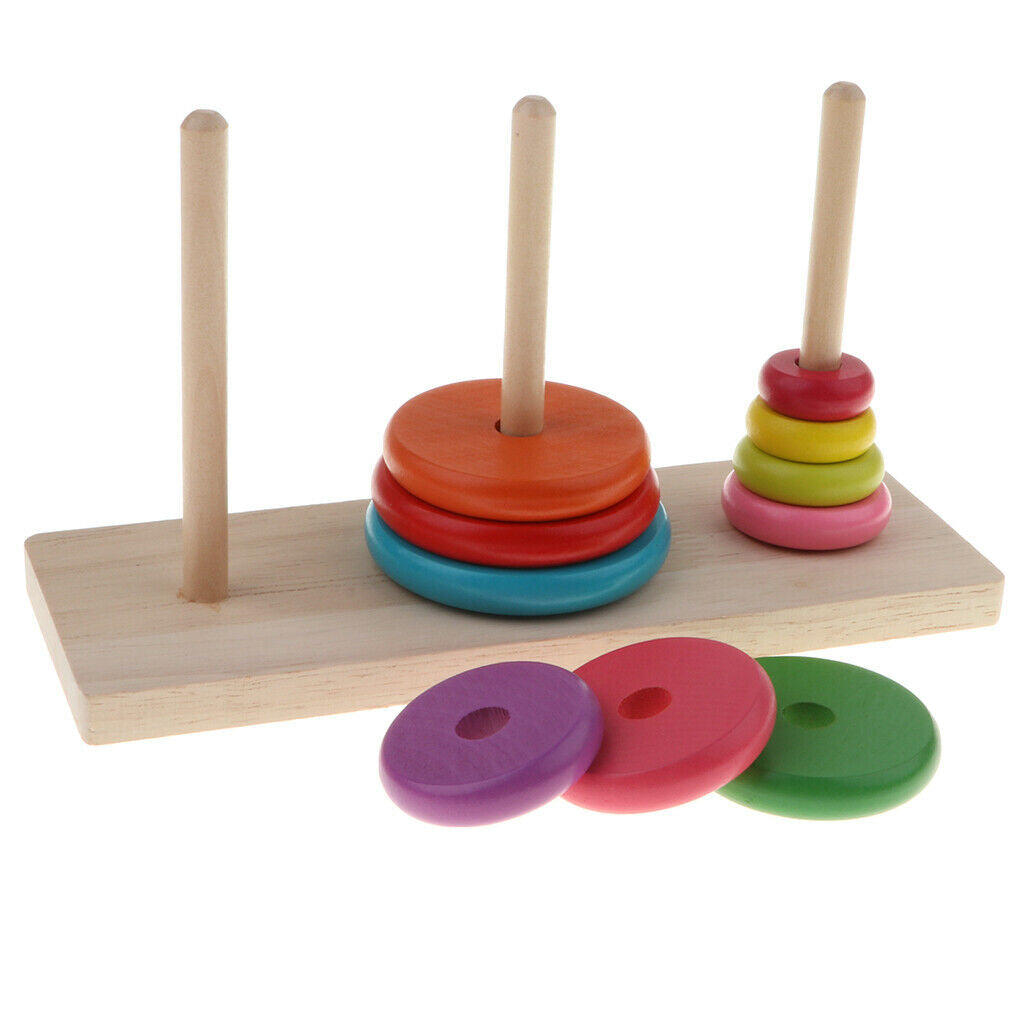 Rainbow Wooden Collection Creative Tower of Hanoi, Wooden Colorful Ten Rings