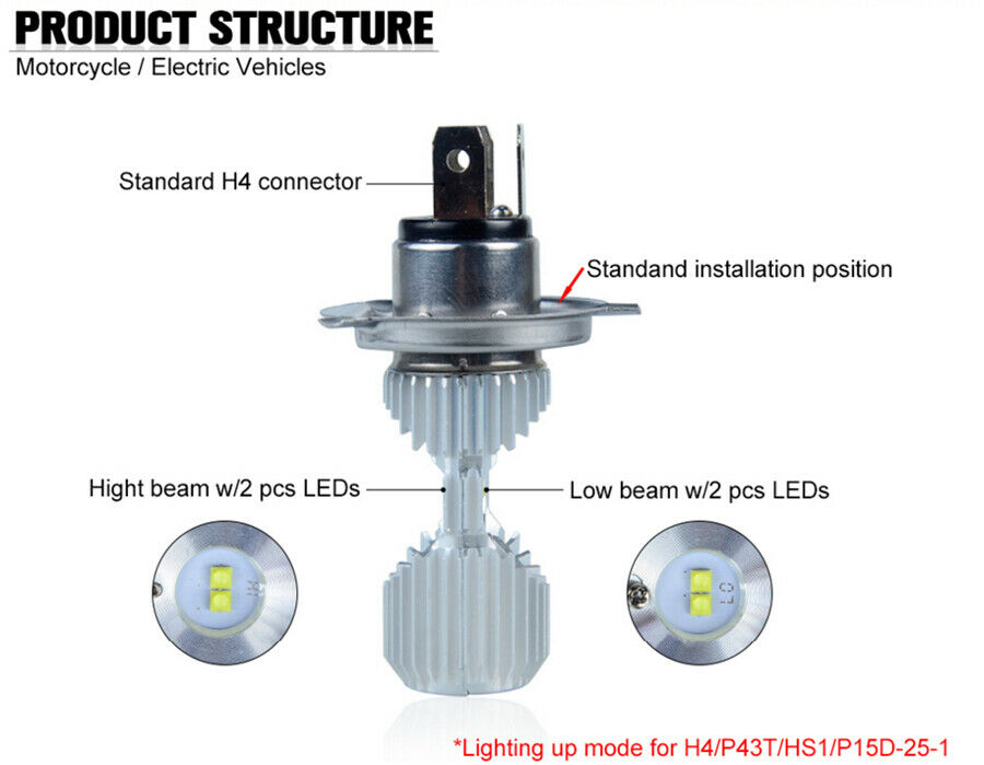1 Pcs H4 Dual-Side LED White Headlight Hi /Lo Beam 10W+10W Good Heat Dissipation