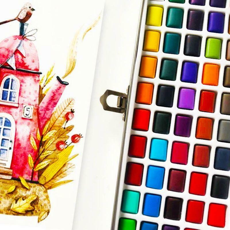 50 Colors Solid Watercolor Paint Pigment Set Portable for Beginner Drawing Art