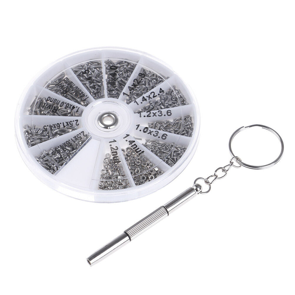600Pcs Tiny Screws Nut + Screwdriver Watch Eyeglass Glasses Repair Tool Set~ SJ