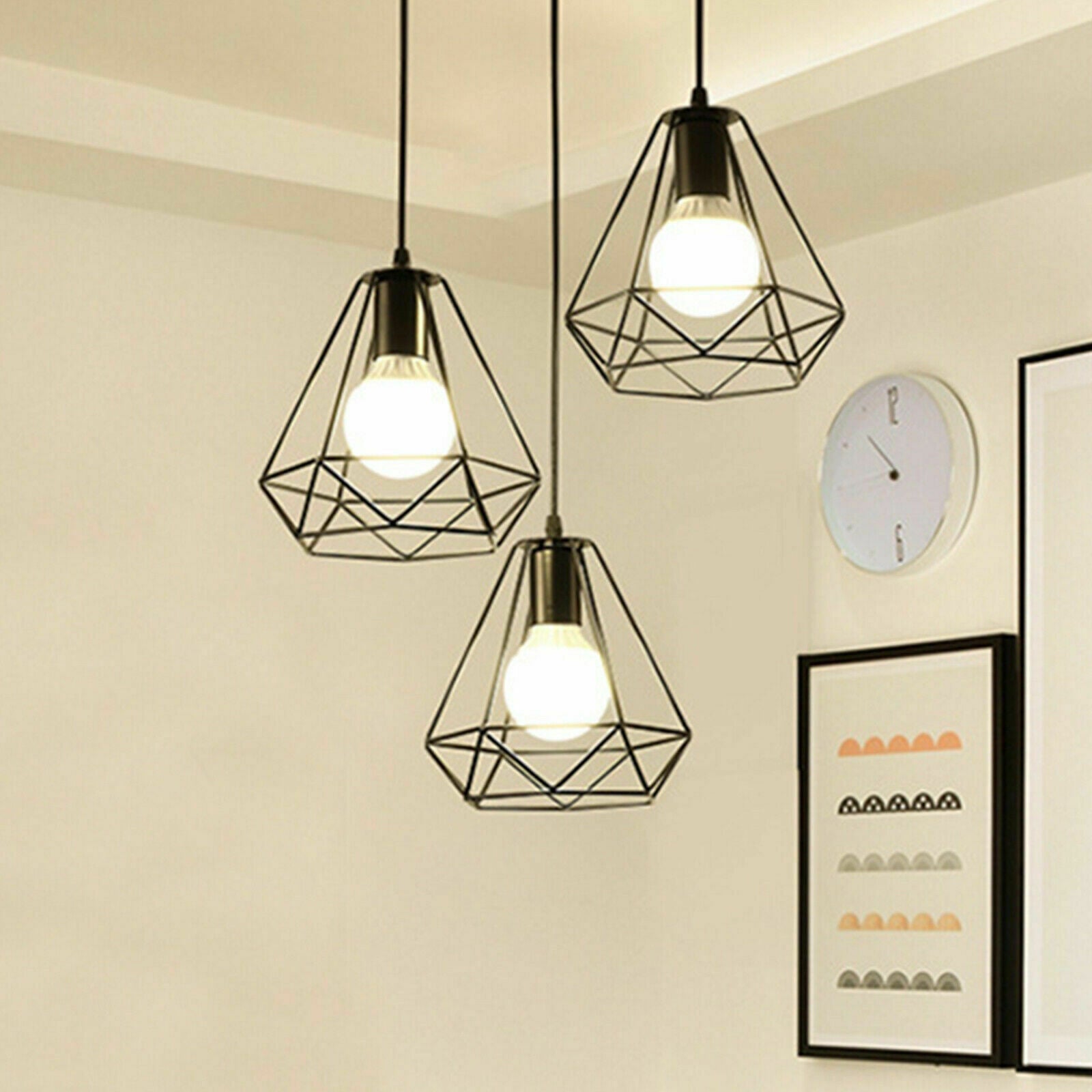Large Metal Pendant Shades Geometric Industrial Design Lights Easy Fit Lighting