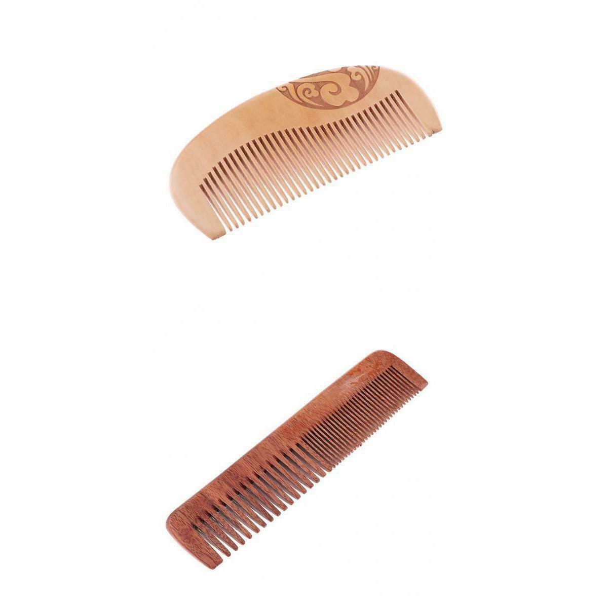 2pcs Premium Handmade Wide/Fine Teeth Wood Comb Pocket Hair Brush Men Gifts