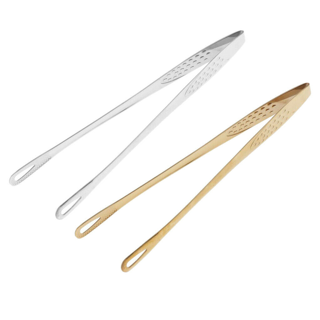 2Pcs Stainless BBQ Barbecue Cooking Grill Tongs 9.5inch Utensil Healthy