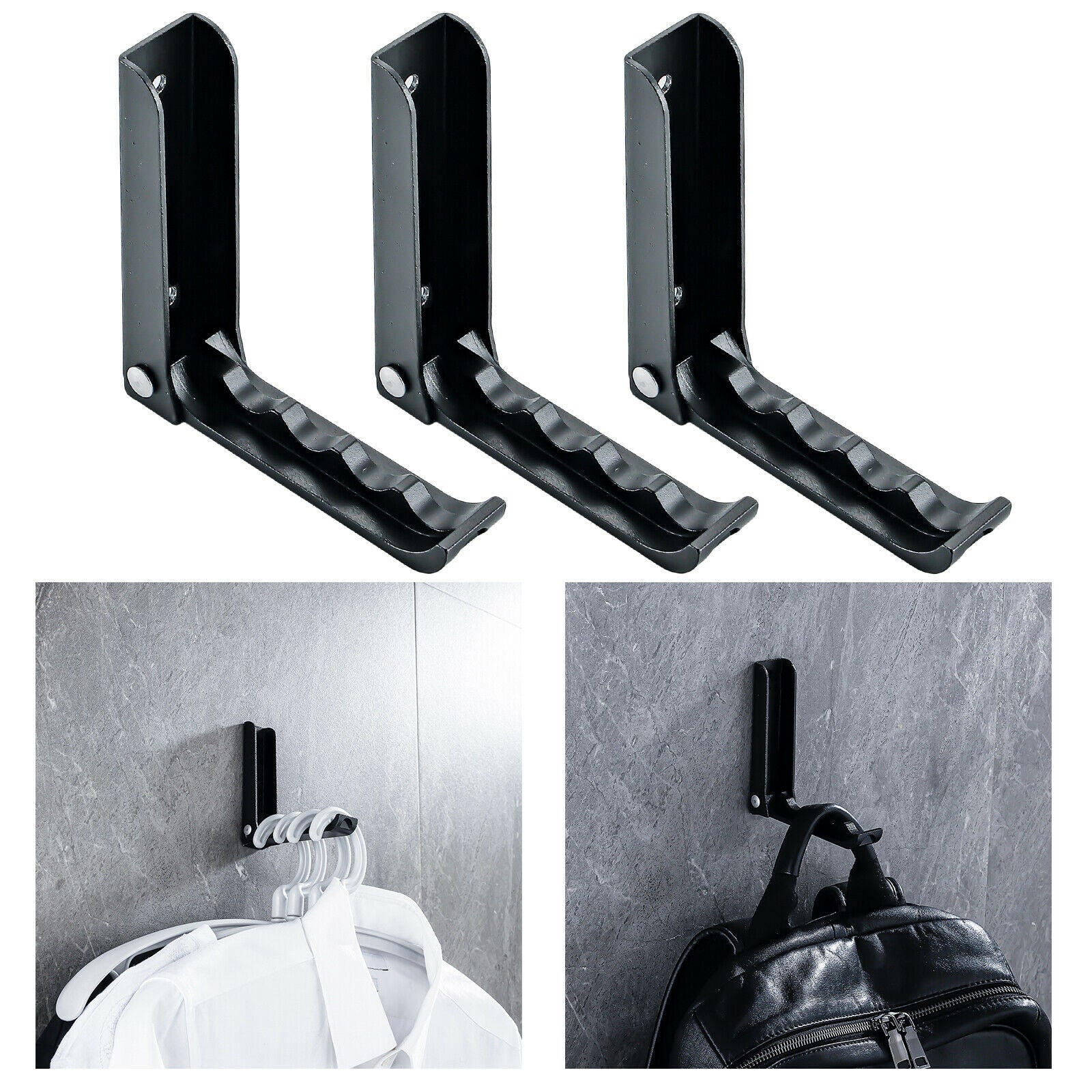 3pcs Aluminum Robe Hanger Hook Durable Wall-mounted Coat Hanger Black
