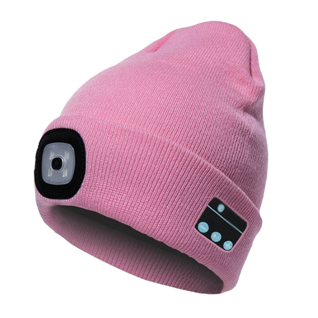 2Pcs Pink+Gray Unisex Bluetooth Beanie Hat Warm for Winter Outdoor Fitness