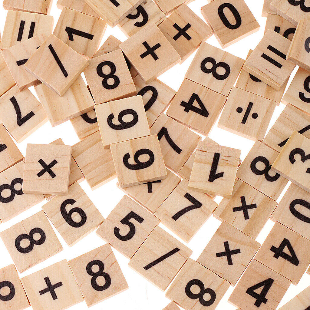100 pieces wooden puzzles numbers tiles black letters cube blocks