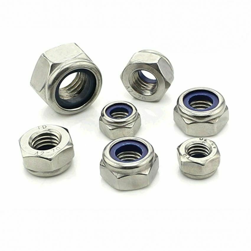 2pcs M10*1.25mm Fine Thread Nylon Insert Lock Nut Nyloc Nut 304 Stainless Steel