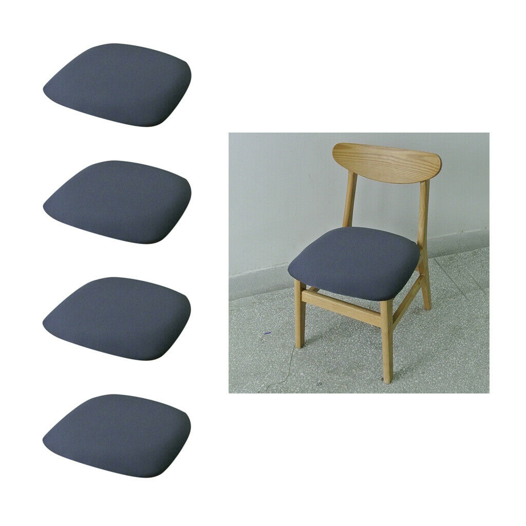4pcs Stretch Kitchen Dining Room Chair Seat Cover Invisible Buckles Grey