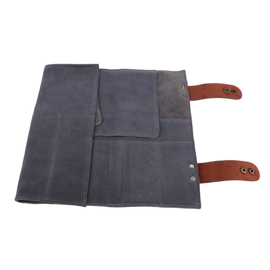 Durable Leather Hair Cutting Scissors Pouch Rolled Bag for Hairdresser Grey