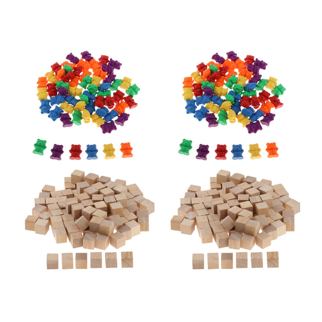 1cm Square Cubes Bricks Maths + 2.6cm Bear Sort Counters Hard Plastic Coins