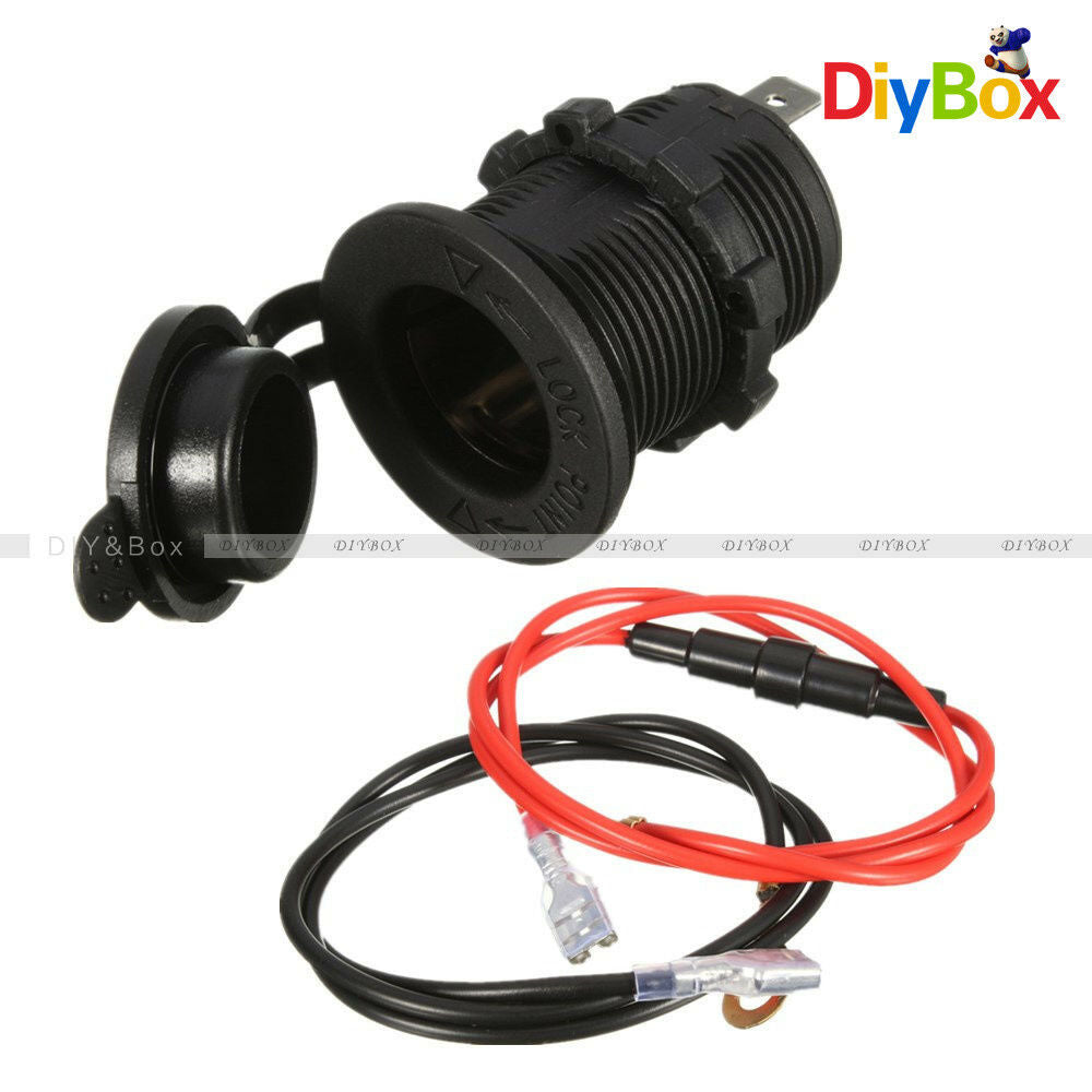12-24V Motorcar Lighter Duct Power Supply Jack Waterproof Cover Plug 60cm Cable