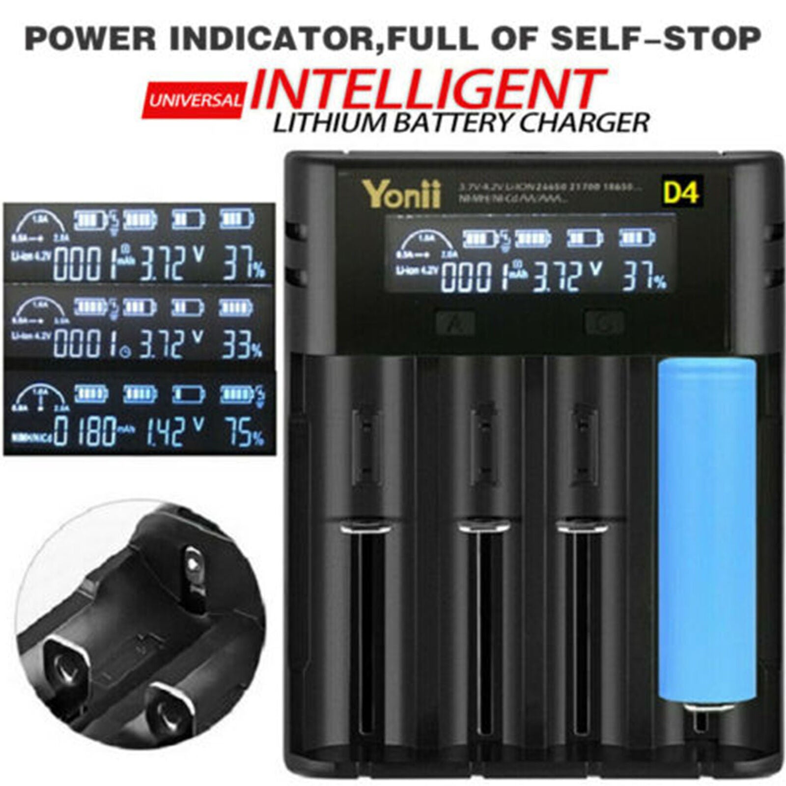 Intelligent LCD Charger 4 Slot For   21700 26650 Lithium AA AAA Nimh Battery