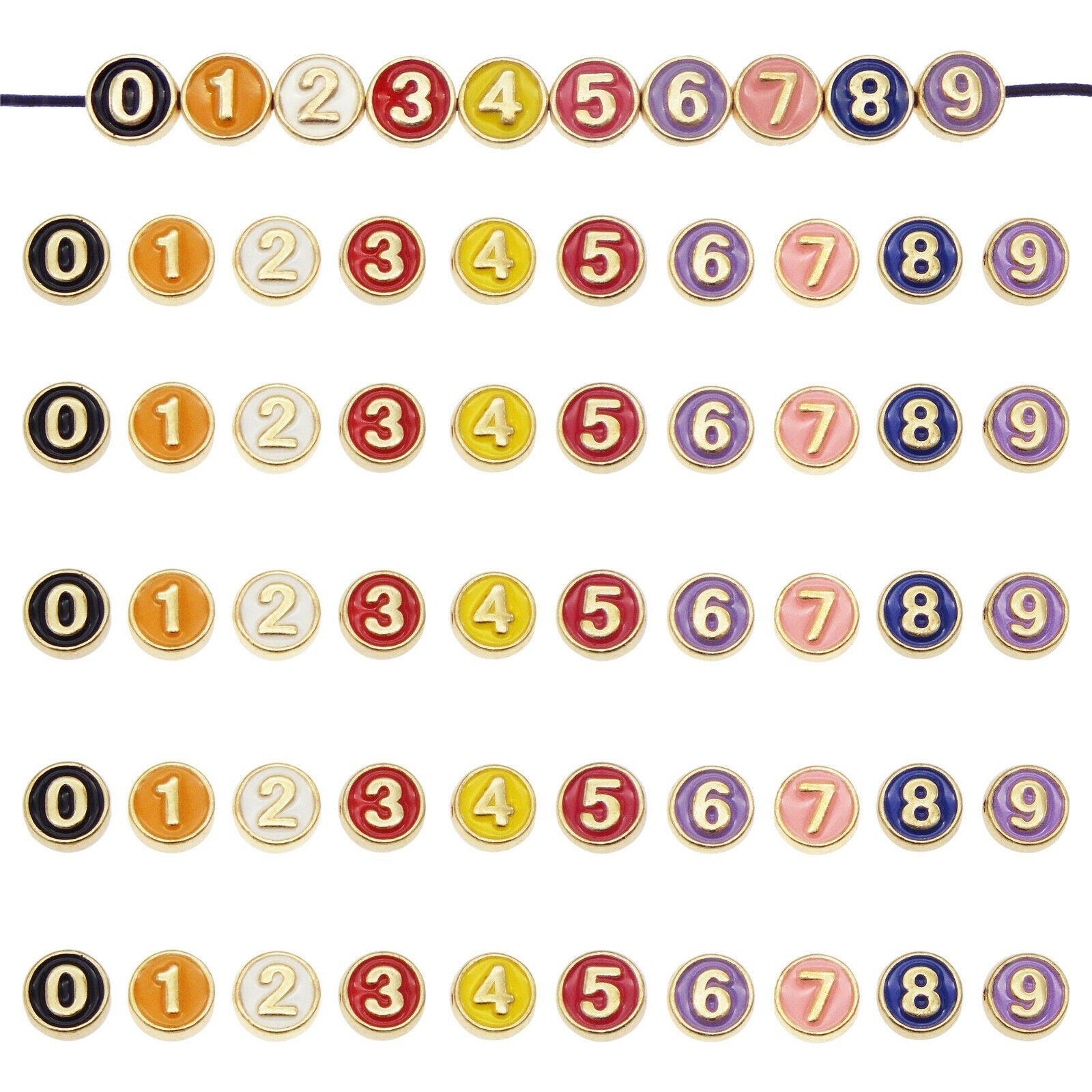 10pcs Multi-Colors Enamel Number 0-9 Beads Spacer Beads for Bracelet Necklace