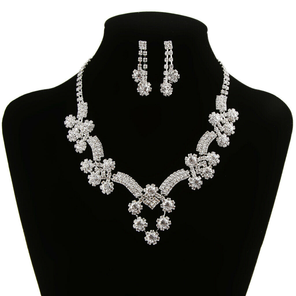 Wedding Bride Crystal Rhinestone Pendant Necklace Earring Jewelry Set