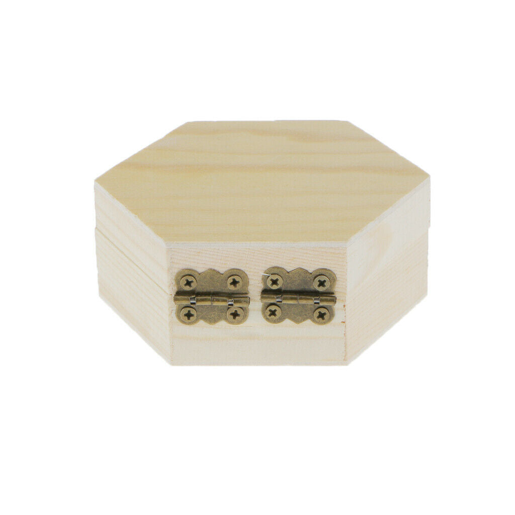 2pcs Mixed Size Unpainted Hexagonal Wooden Jewelry Box Memory Chest Boxes