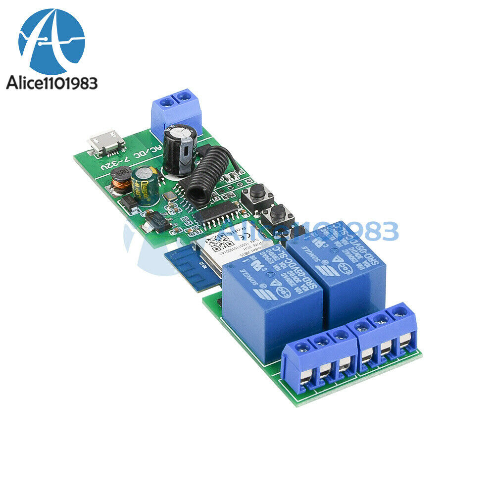 USB5V / DC7-32V 2 Channel WIFI Remote Control Relay Switch Module 433MHZ 3 Mode