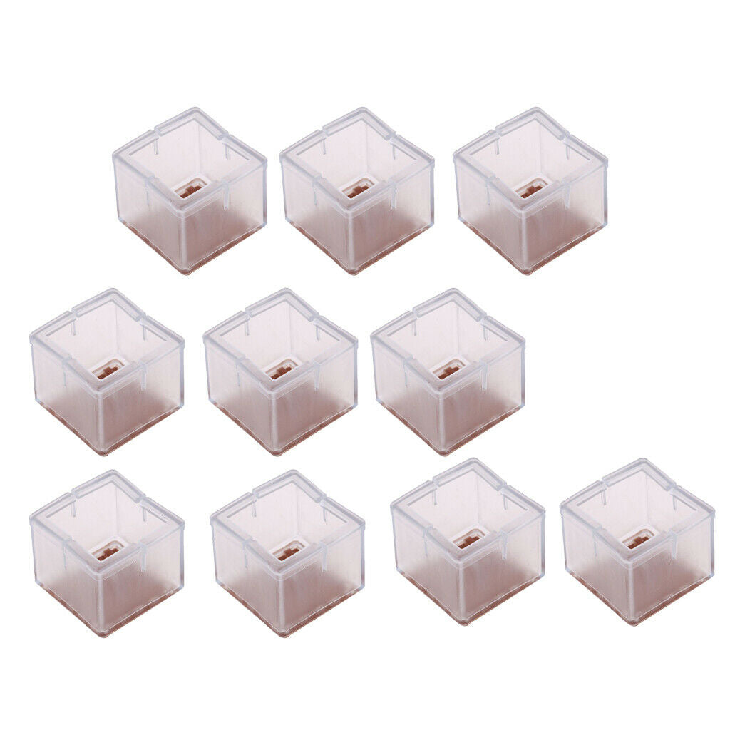 10 Chair Leg Caps Coffee Table Glides Rubber Ends Clear Square Leg 42-48mm