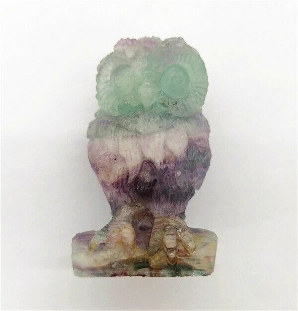 48x28x12mm Natural Colorful Fluorite Carved Owl Decoration Statue Decor HH7545