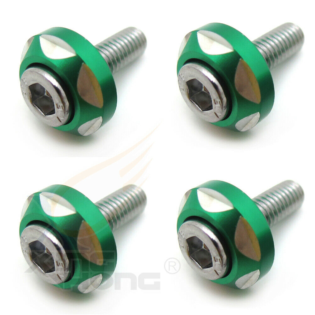 6mm Thread Dia 4Pcs GREEN Bolts Screws Car Motor Decorative License Plate Bolts