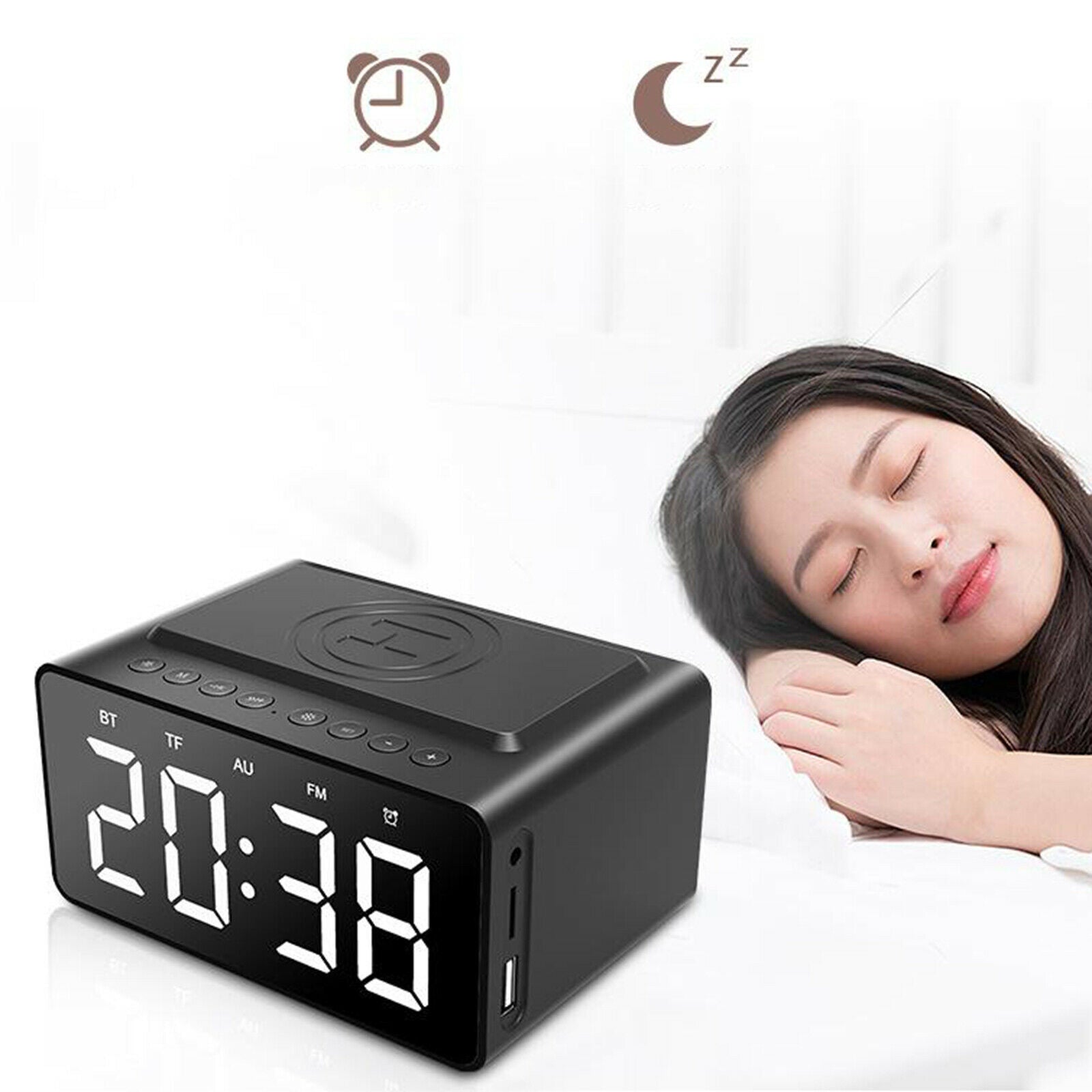 Bedside Radio Alarm Clock with USB Charger, Bluetooth Speaker, Wireless
