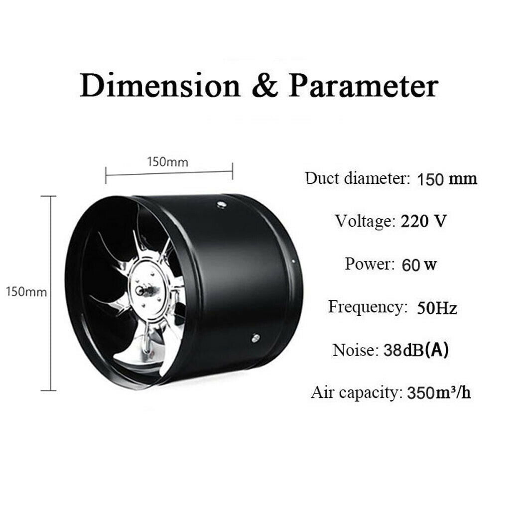 Silent Inch Duct Fan 6 Inch - Marine Boat Ventilation Extraction Fan, Heater