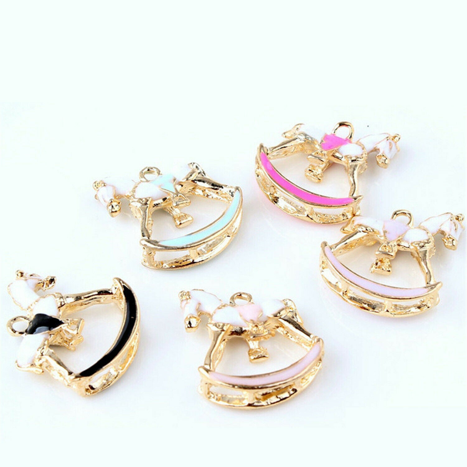 5pcs Jewelry DIY Pendant Alloy Enamel Rocking Horse Charms Accessories Crafts