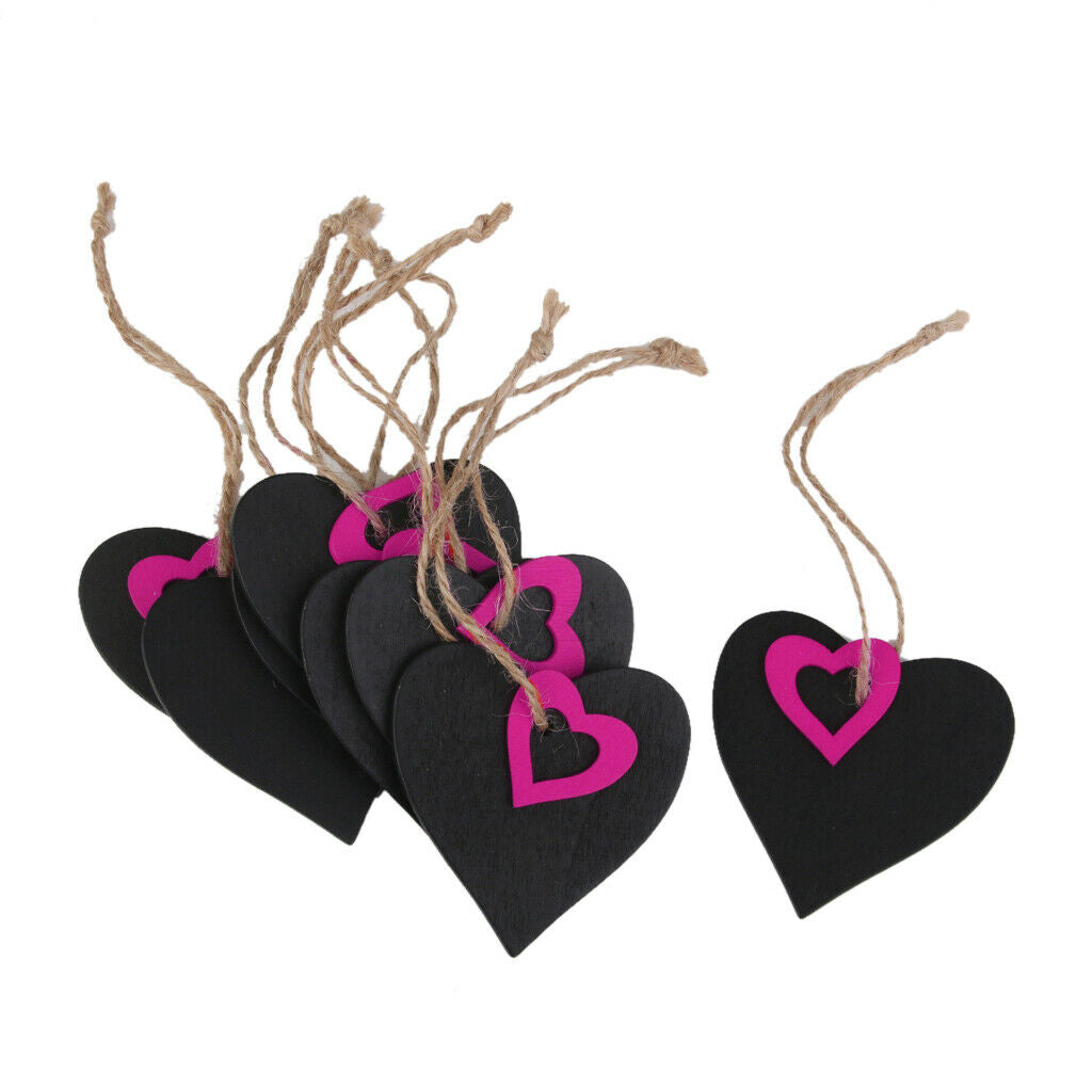 10pcs Mini Fuchsia Hearts Chalkboard Tags With String