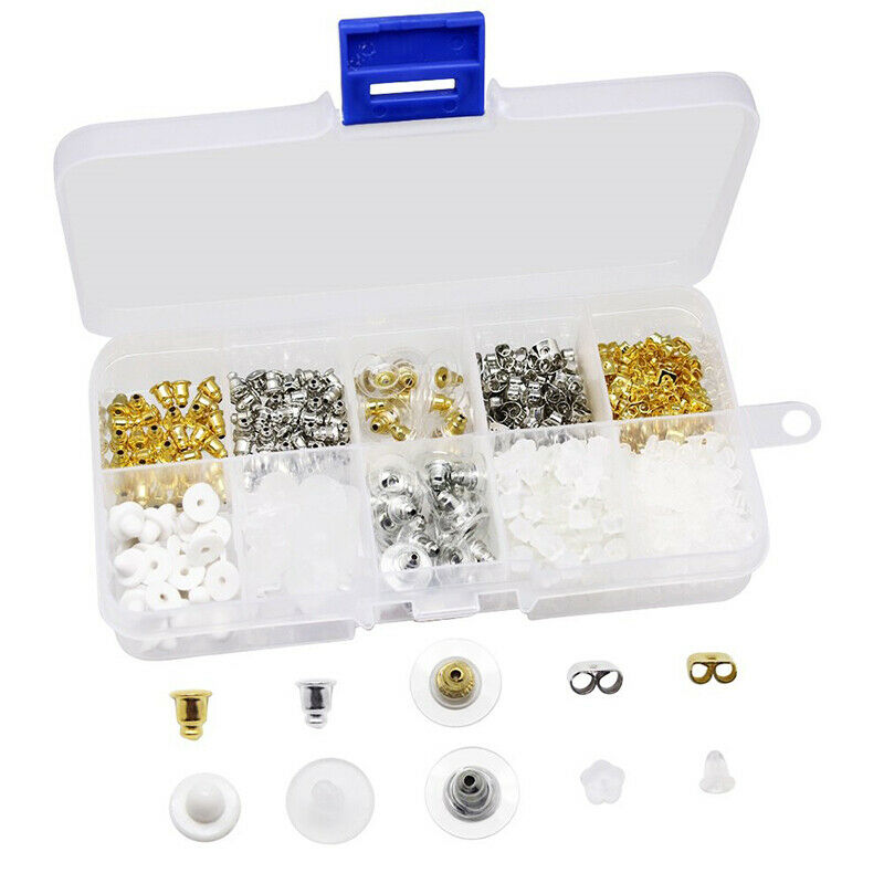 450Pcs Plastic Box Earring Back Stoppers Stud Plugs Ear Post Nuts Set 10 Styles