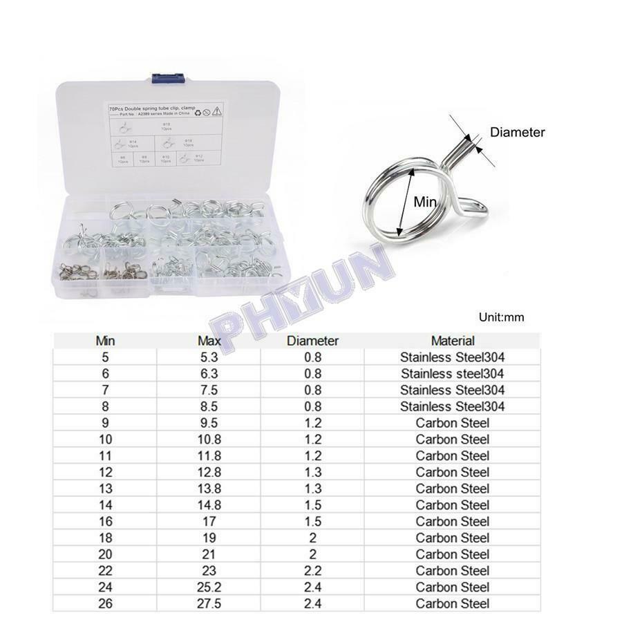 180 Car Double Wire Fuel Line Hose Tube Spring Clamp Assortment Î¦5-Î¦24 Universal