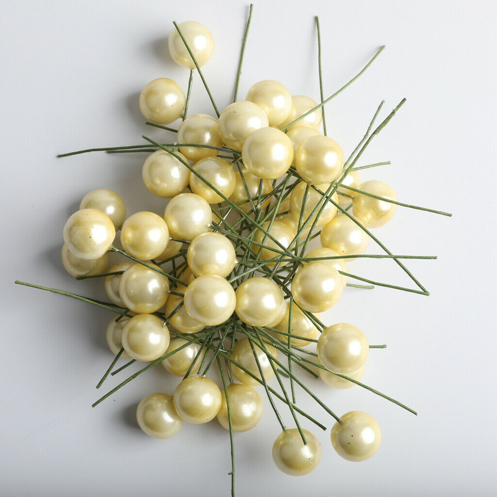 100 Pieces Mini Berries Artificial Foam Flower Fruit Stamens Decor Milk Yellow