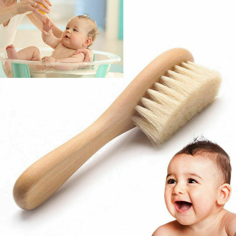 Soft Safety Baby Hair Brush Natural Goat Bristles Infan Hairbrush Wooden Scrub
