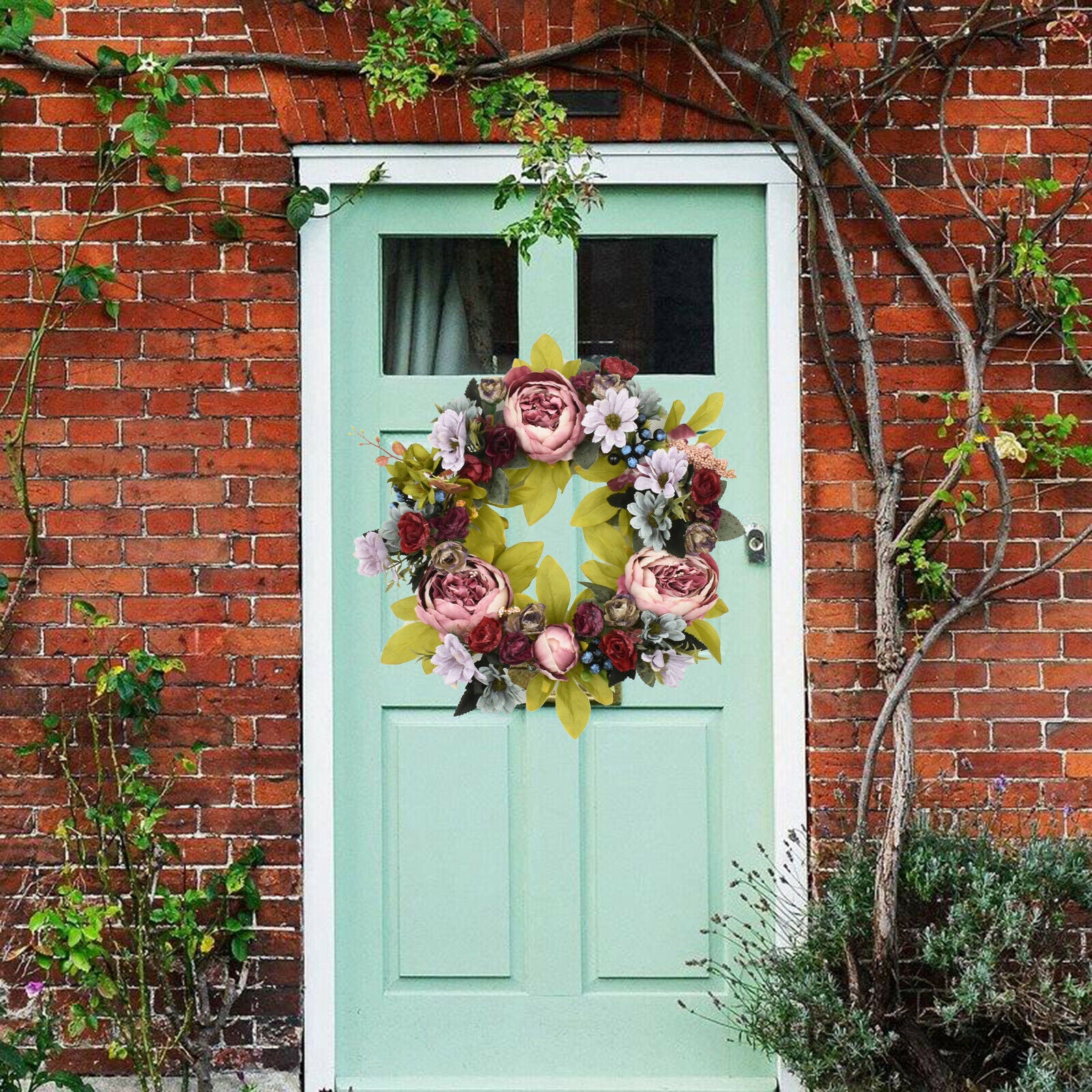 Artificial Flower Wreath 16inch Summer for Front Door Porch Home DÃ©cor