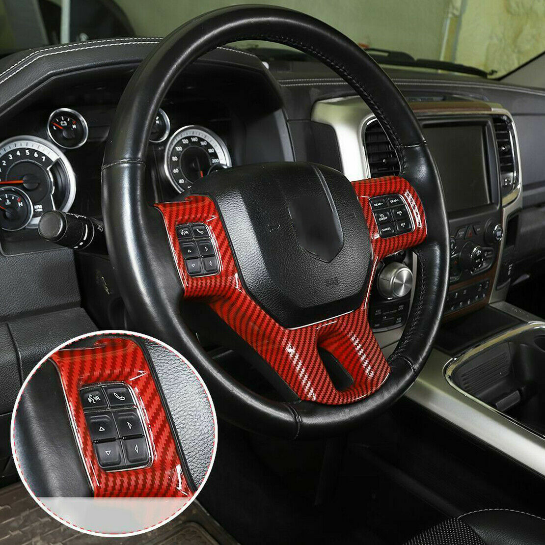 1x Steering Wheel Button Panel Cover Frame Bezel Decor Fit for Dodge RAM 10-17