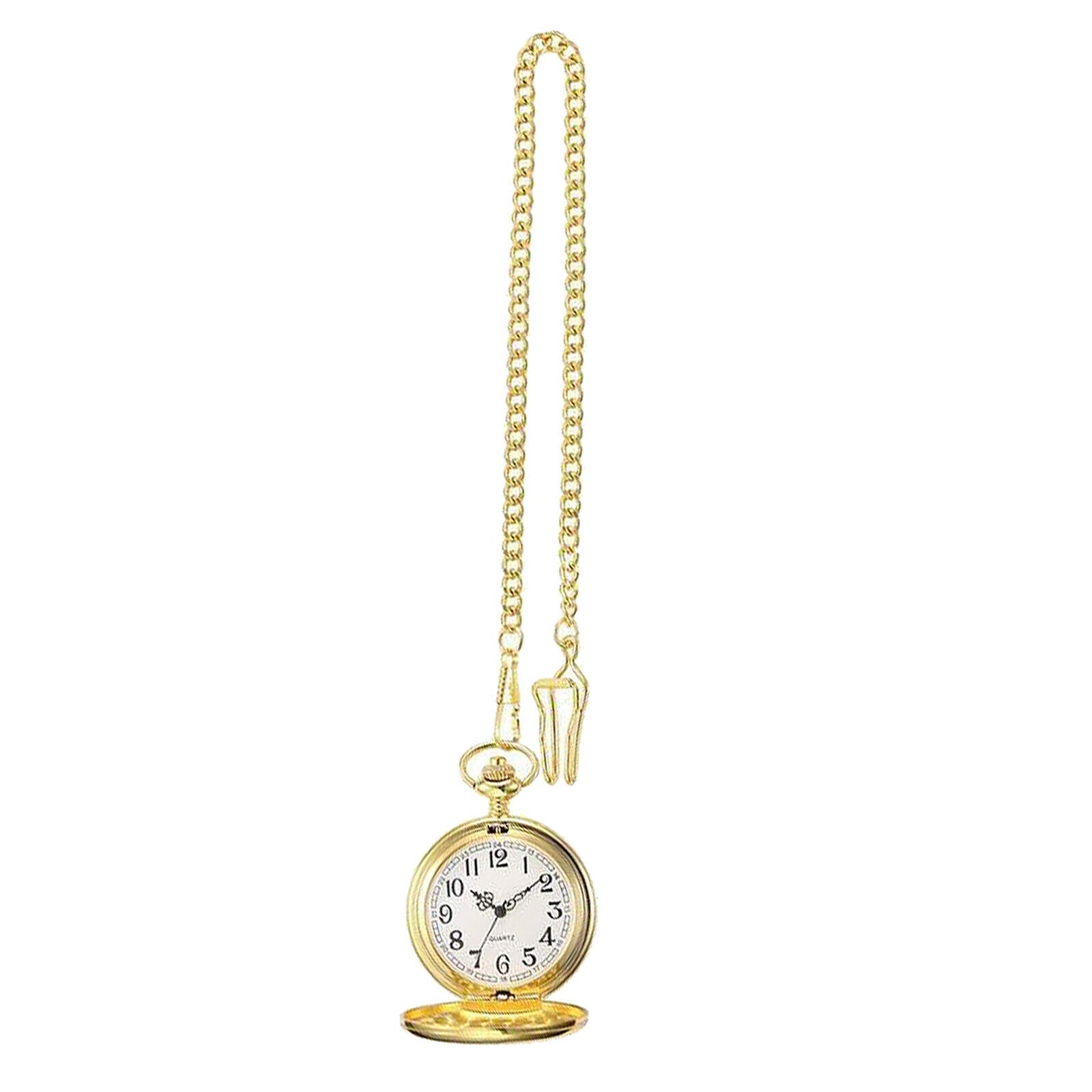 Polished Full  Quartz Pocket Watch, Dual Case, 14" Length Chain, Men's Clothing