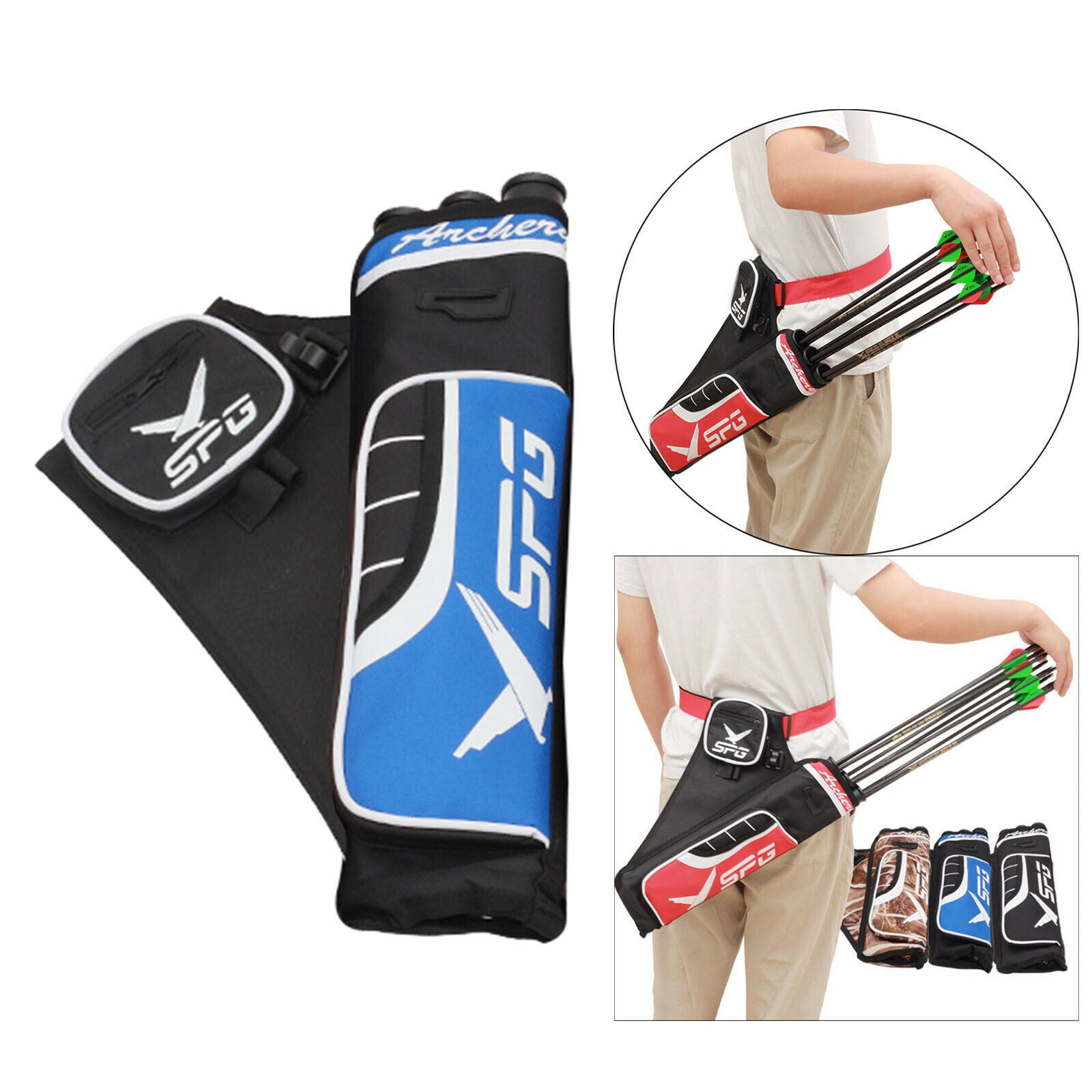 Archery Pocket Arrow Bow Bag Quiver Bag Three Tube Accessories blue
