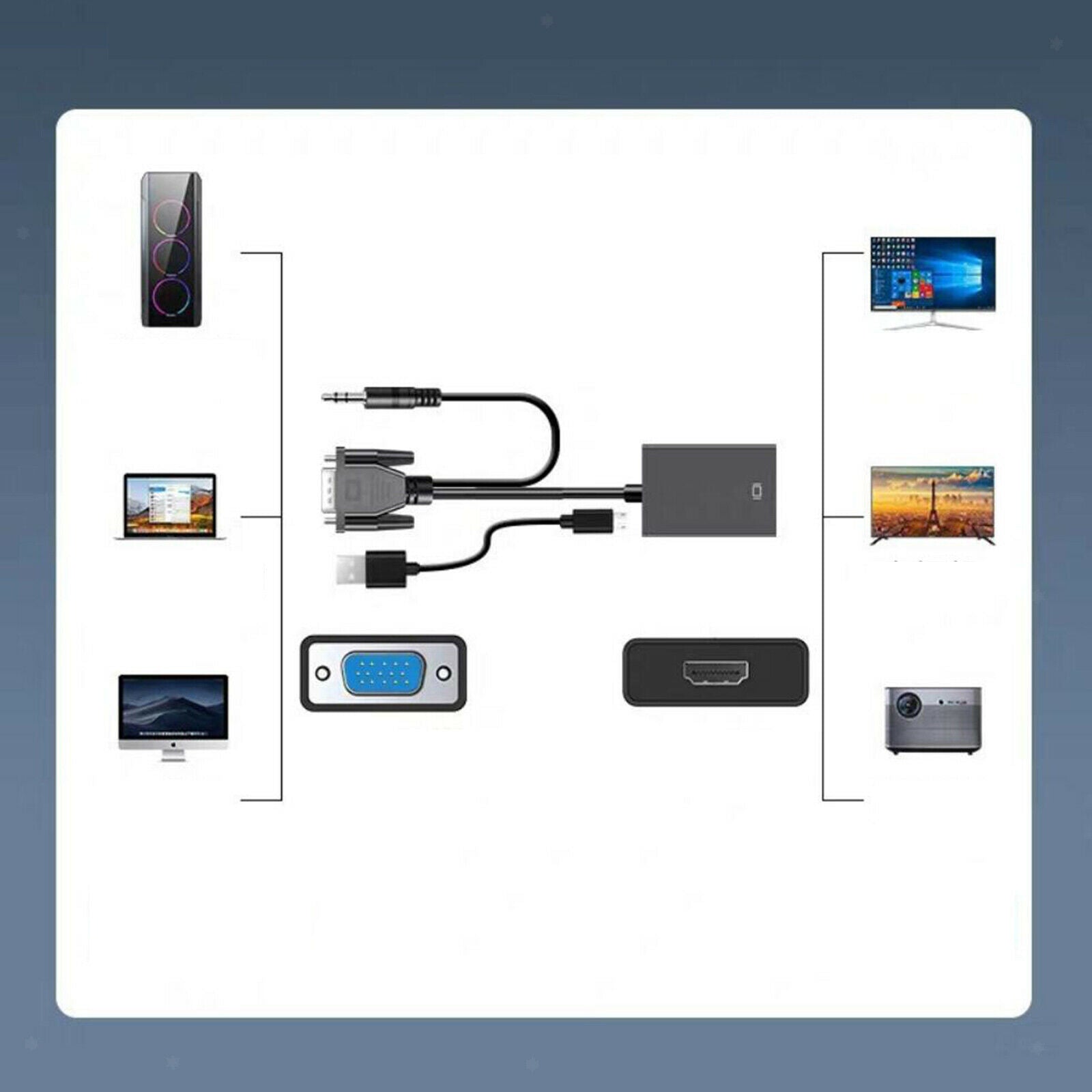 1080P VGA to HDMI Converter Male to Female Cable for Computer Mobile Phones