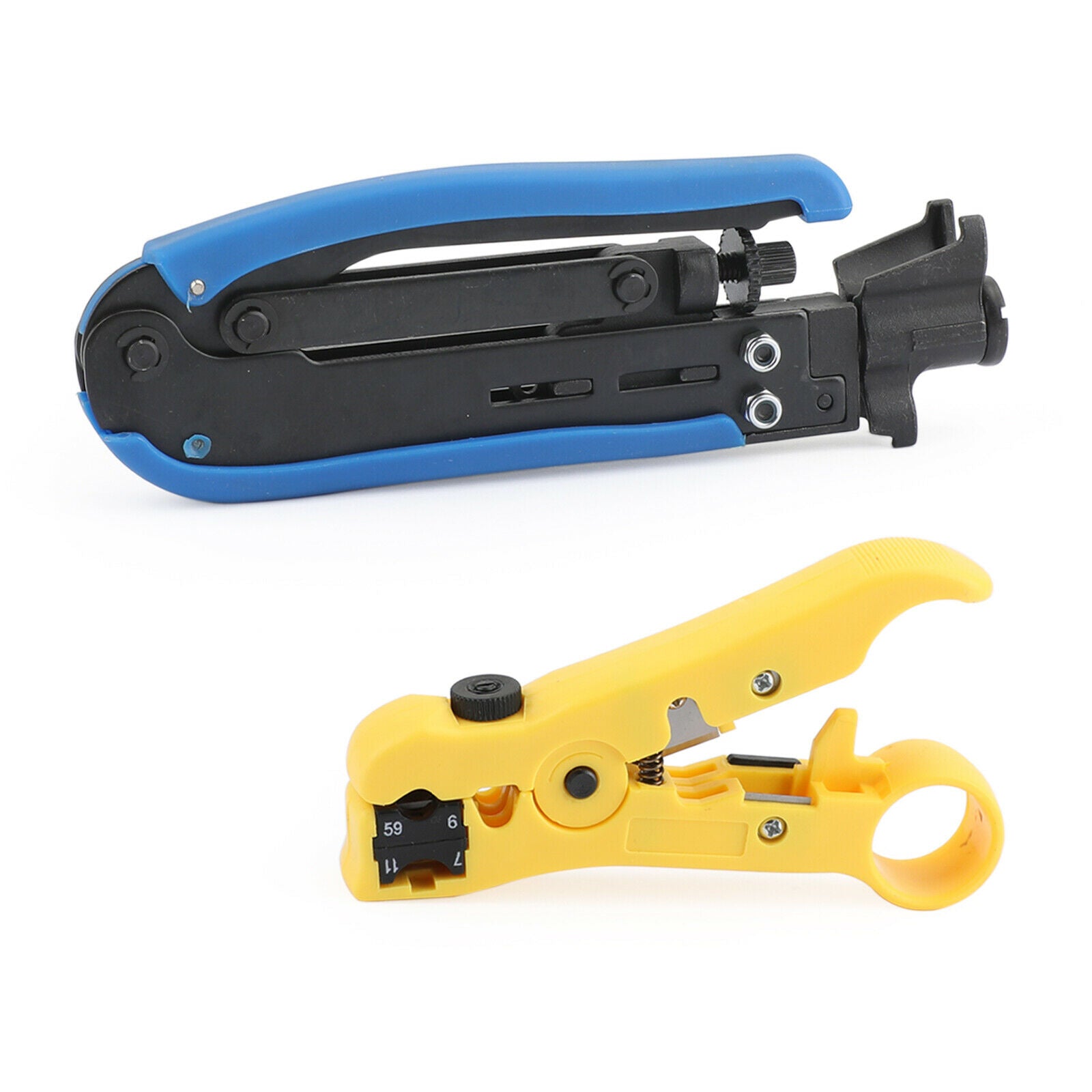 RG59 RG6 RG11 F Compression Tool Connector + Cable Coax Coaxial Crimper Stripper
