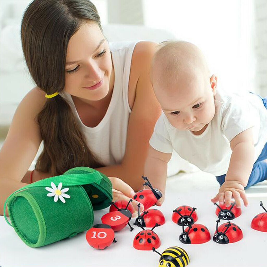 Wooden Counting Ladybugs Teaching Motor Skill Math Toys for 3 4 5 Years Old