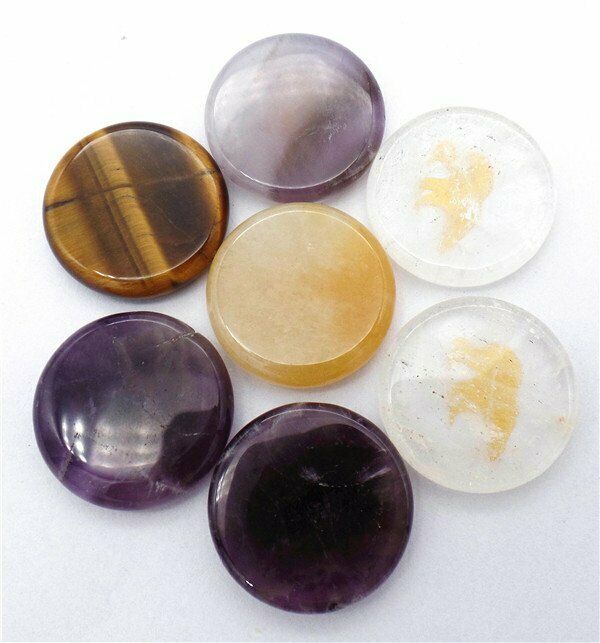 7Pcs 25x6mm Natural Multicolor Mixed Stone Bear Symbol Reiki Stone Set HH7704