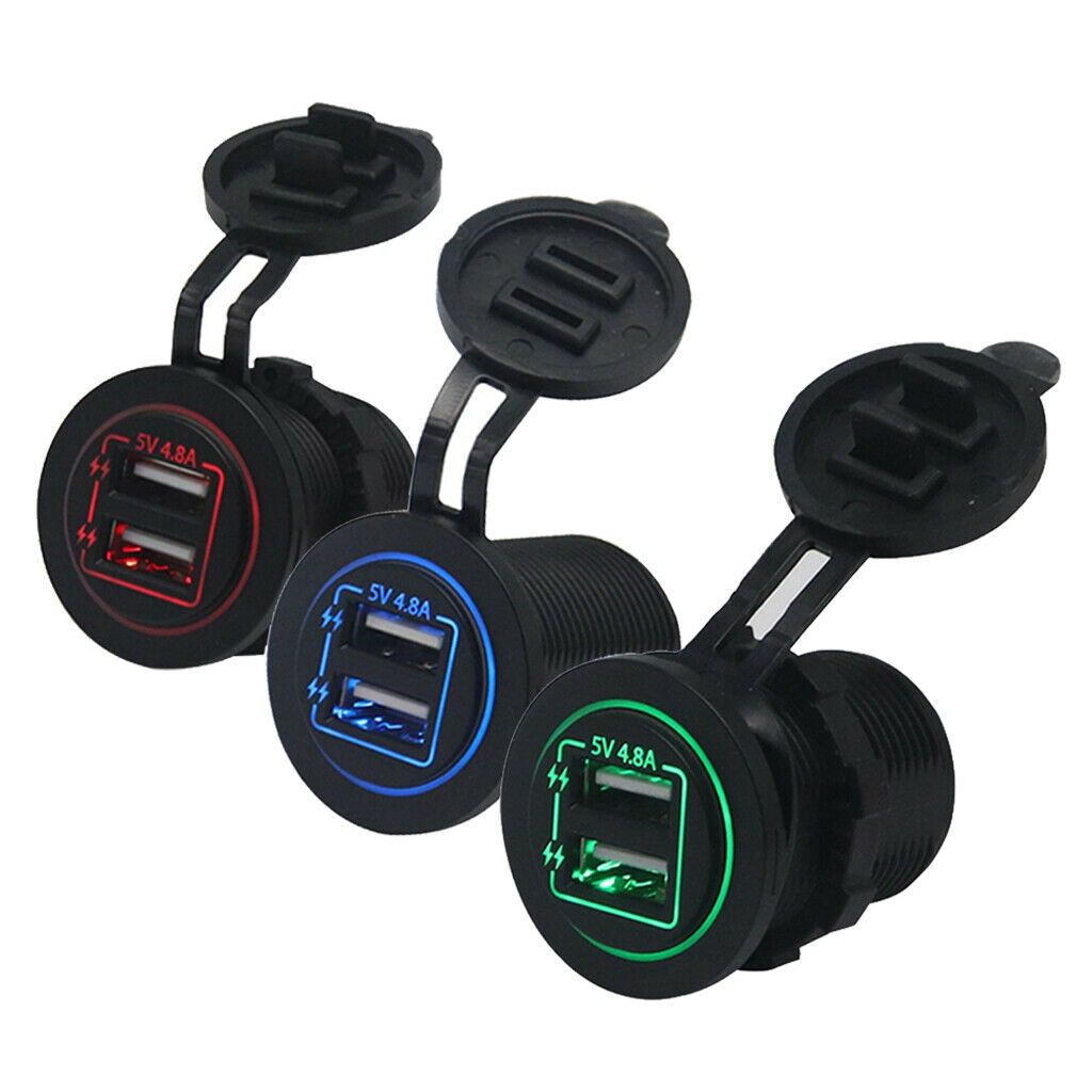 Motorcycle Car Refitted 5V 4.8A Dual USB Aperture Car Charger Red Light